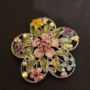 Colorful Floral Brooch with Crystal Accents